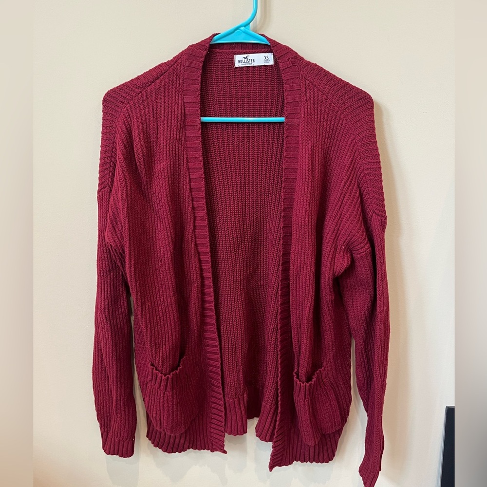 Hollister Red Ribbed Cardigan Sweater